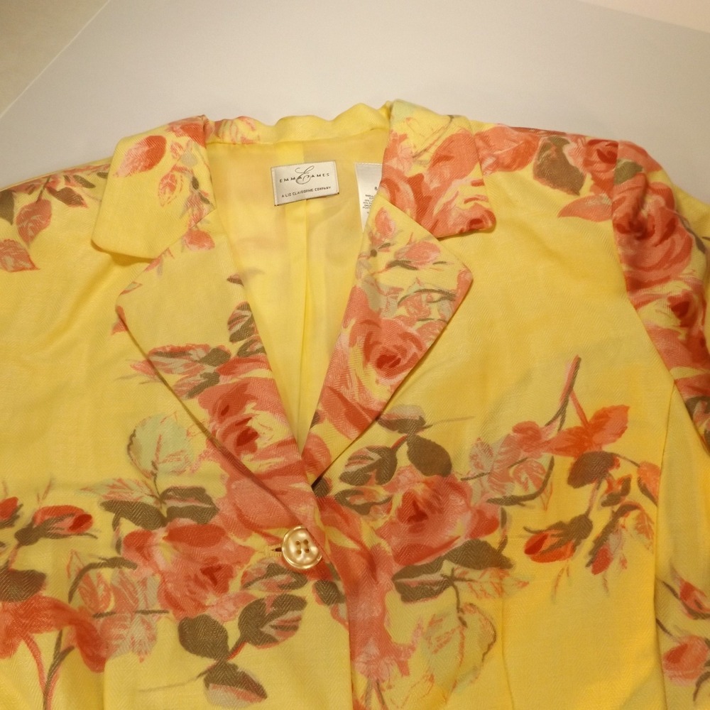Emma James Liz Claiborne Floral Blazer and Beaded Tank Top Set Yellow Peach 8 - Picture 2 of 15